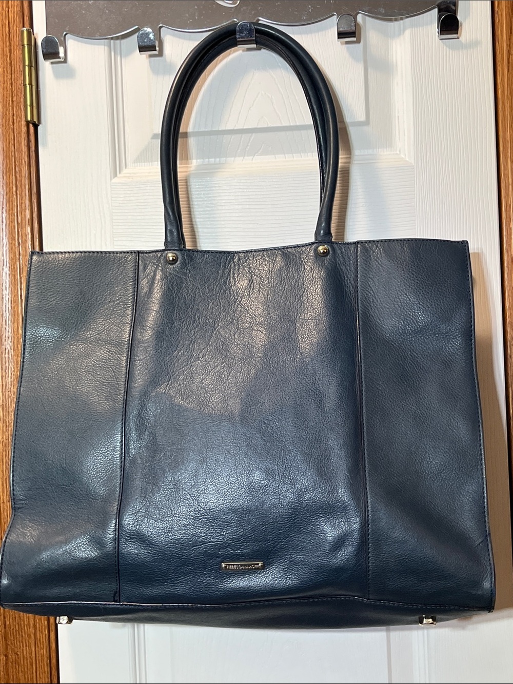 Rebecca Minkoff Navy Blue Leather Tote Bag w/ Gold Tone Hardware